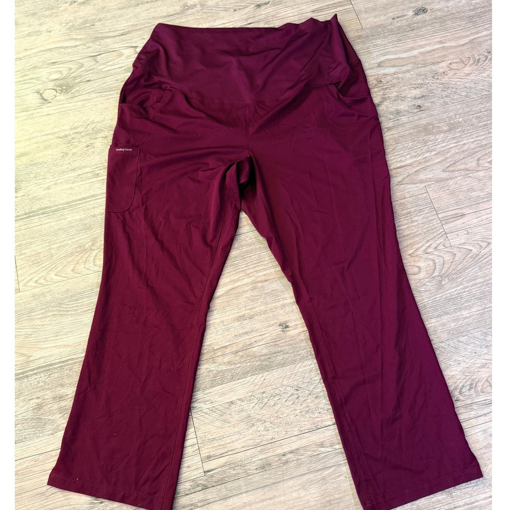 HH Works Healing Hands Burgundy Yoga Scrub Pants XL Wide Waistband Cargo Pocket
